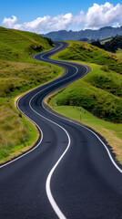 Fototapeta premium A long winding road with a grassy hillside in the background