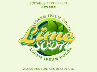 lime soda text effect, font editable, typography, 3d text for drink industry. vector template
