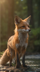 a fox standing on a rock in the water