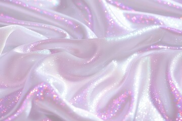Elegant white silk background with 3D glitter, ideal for weddings or beauty products, luxurious and premium fabric for a glamorous touch