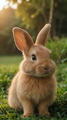 Obraz premium a small rabbit sitting in the grass with its head turned