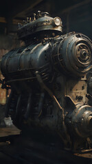 a very old engine sitting on a train track