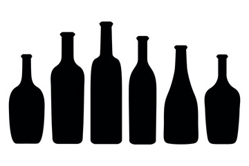 Wine bottles silhouettes isolated on white background