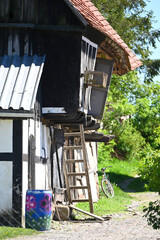 The traditional half timbered house in old polish village. Example of half timber architecture.