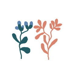 Abstract Memphis plants. Uneven lines, dots and spirals, colored spots. elements for design.