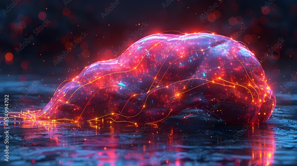 Poster hyper intelligent neural network processing hub with crystalline casing and glowing interfaces