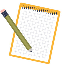 A pencil resting on a spiral-bound notepad with grid paper. © VectorMine