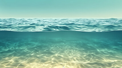 Obraz premium Crystal Clear Ocean Water with Sunlight Reflections and Gentle Waves Under a Serene Sky