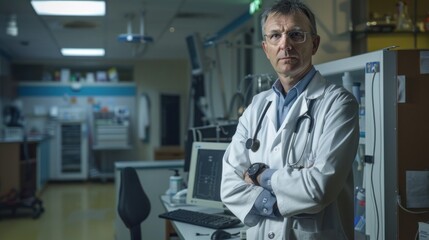 Clinic doctor standing at laboratory in hospital