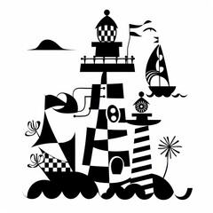 Lighthouse by the sea with ocean water © Imsuniyah
