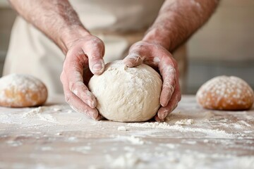 Obraz premium Artisan Baker's Hands Shaping Dough Ball in Close-up Detail