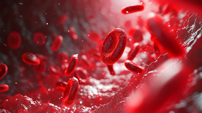 Flow of red blood cells into the blood vessel