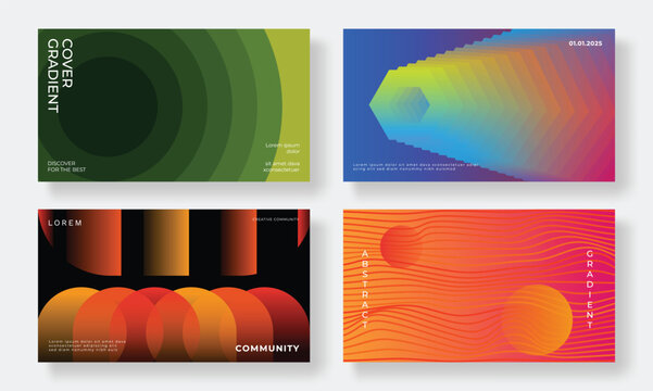 Set of template background design vector. Collection of creative abstract gradient vibrant colorful perspective geometric shape background. Art design for business card, cover, banner, wallpaper.