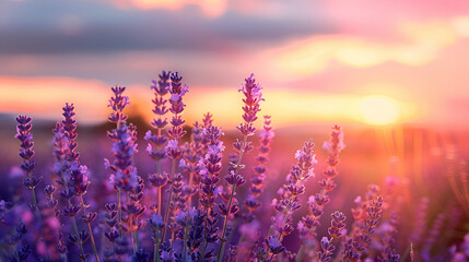 Fototapeta premium lavender field at sunset
