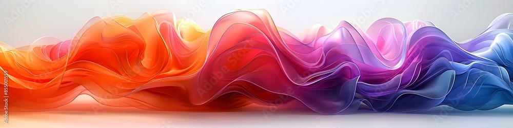 Poster ethereal abstract composition of sinuous undulating colored lines in minimalist setting