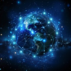 Obraz premium Global Digital Network Connectivity Over Earth