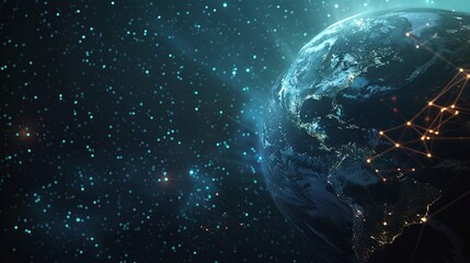 Obraz premium Global Digital Network Connectivity Over Earth