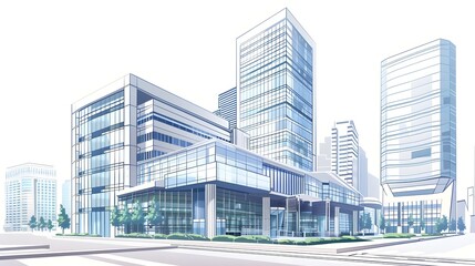 Fototapeta premium Futuristic Cityscape of Towering Glass and Steel Skyscrapers in a Modern Business District