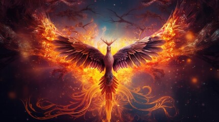 Obraz premium Magical illustration, fantasy background with phoenix bird