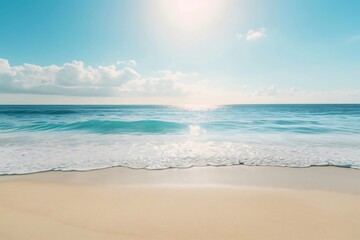 Tranquil and serene ocean horizon with endless view. Clear sky. Gentle waves. And sandy beach. Creating a peaceful and calm seascape in the midst of nature