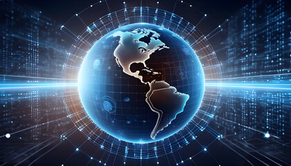 Obraz premium Abstract technology background of high speed global data transfer, ultra fast broadband