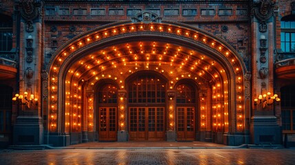 Obraz premium Old Theater Marquee: Capture a vintage theater marquee with classic lettering and bright lights, evoking the glamour and excitement of early cinema.