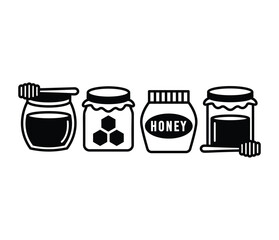 honey jar dipper icons symbol vector design black white color simple illustration sets