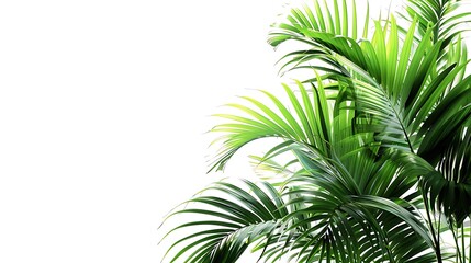 Obraz premium Green Palm Leaves on Right Side, Isolated on White Background : Suitable for Be Used as a Background in Any Project (Print, Graphic Design, Web Design) Related to Plants and Flowers Theme.