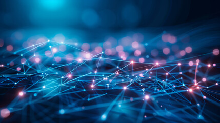 Obraz premium 青のワイヤーフレーム、ネットワークの背景