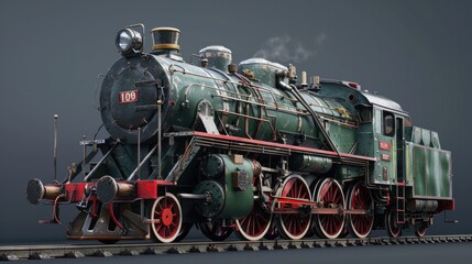 Naklejka premium Steam locomotive, renovated, looks like a model but is real. Generative AI