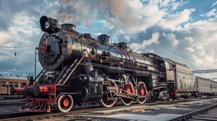 Obraz premium Steam locomotive, renovated, looks like a model but is real. Generative AI