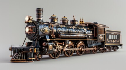 Steam locomotive, renovated, looks like a model but is real. Generative AI