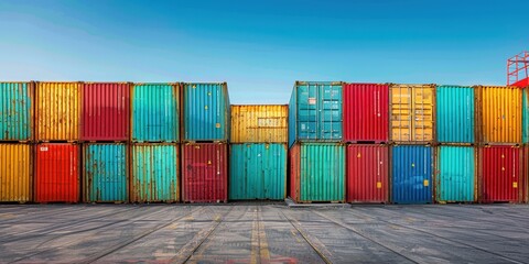 Fototapeta premium Colorful Cargo Containers Stacked in a Row