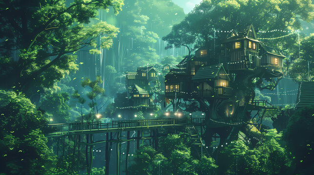 tree house, anime manga illustration, cover wallpaper