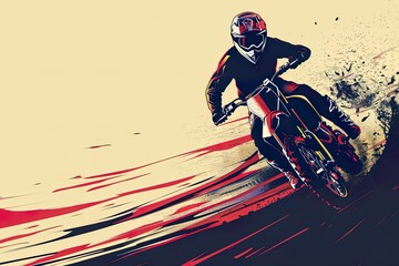 Illustration of Motocross Rider Taking Sharp Turn on Sandy Trail