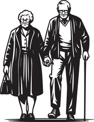 Senior Citizen Vector Illustration Silhouette. Old People Happy mood 