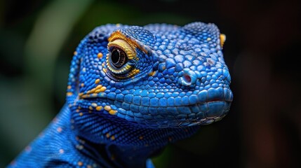 Close-Up of a Vibrant Blue Lizard with Yellow Accents