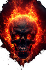 Image of Black Skull with Fire, for Stickers, T-shirt Print, Cap, Mug, Slippers, Mousepad, with Transparent Background PNG