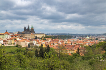 Fototapeta premium Cityscape view of Prague Castle above Lesser Town, Prague, Czech Republic, Europe.