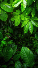 A close up of green leaves in a jungle