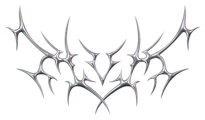 3D silver metal tribal pattern. Y2k tattoo in liquid mercury. Abstract neo tribal ornament.