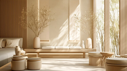 Modern japanese living room with natural light