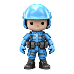 An illustration of a cute soldier in blue looking at the camera