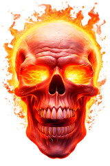 Fototapeta premium Image of Skull with Fire, for Stickers, T-shirt Print, Cap, Mug, Slippers, Mousepad, with Transparent Background PNG