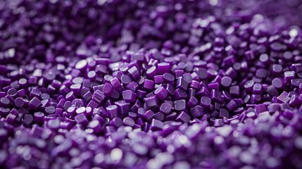polymer masterbatch granules isolated on a purple texture background for banner design for product profile photos in industrial plastic company catalogues