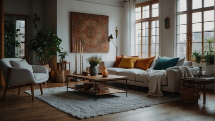 Fototapeta premium Cozy living room with a Scandinavian accent