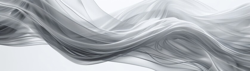 Abstract Flowing Fabric, White Sheer Drape, Elegant Curvy Lines, 3D Rendered Background