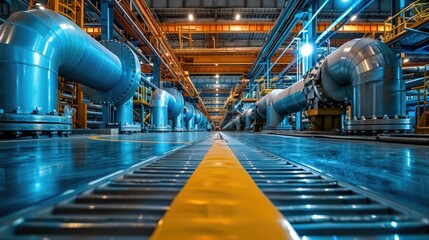Obraz premium Intricate network of pipes valves and air systems in a modern manufacturing plant