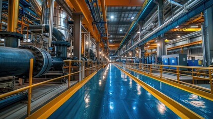 Naklejka premium Interior view of a modern manufacturing facility showcasing the advanced environmental controls and air systems that maintain optimal production conditions