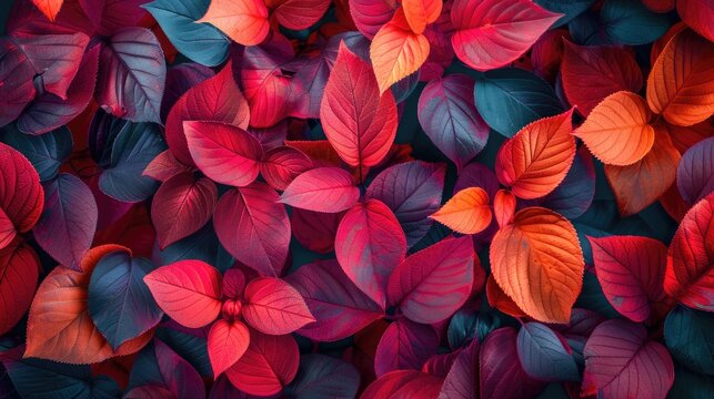 Red nature color background with beautiful colorful leaves